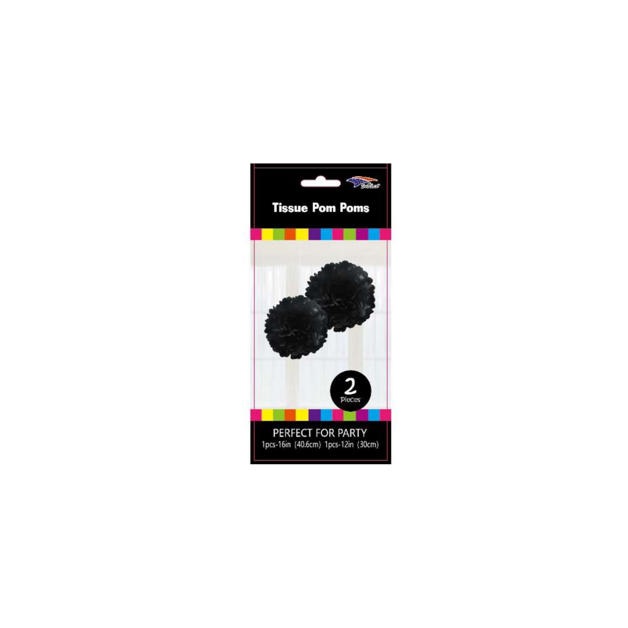 12'+16" Pom Poms Set Black 120Set/Cs
